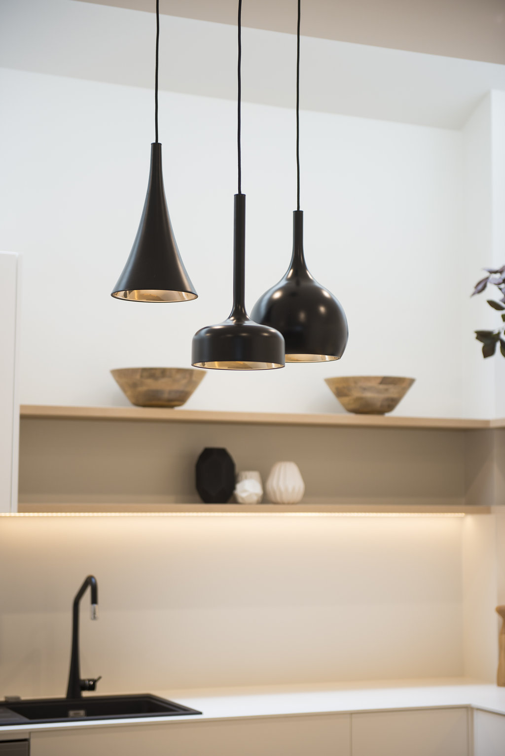 Custom bespoke lighting Floating shelf Decorative styling Natasha levak interior design What is a splashback Stone benchtops Decorating ideas How to style a kitchen