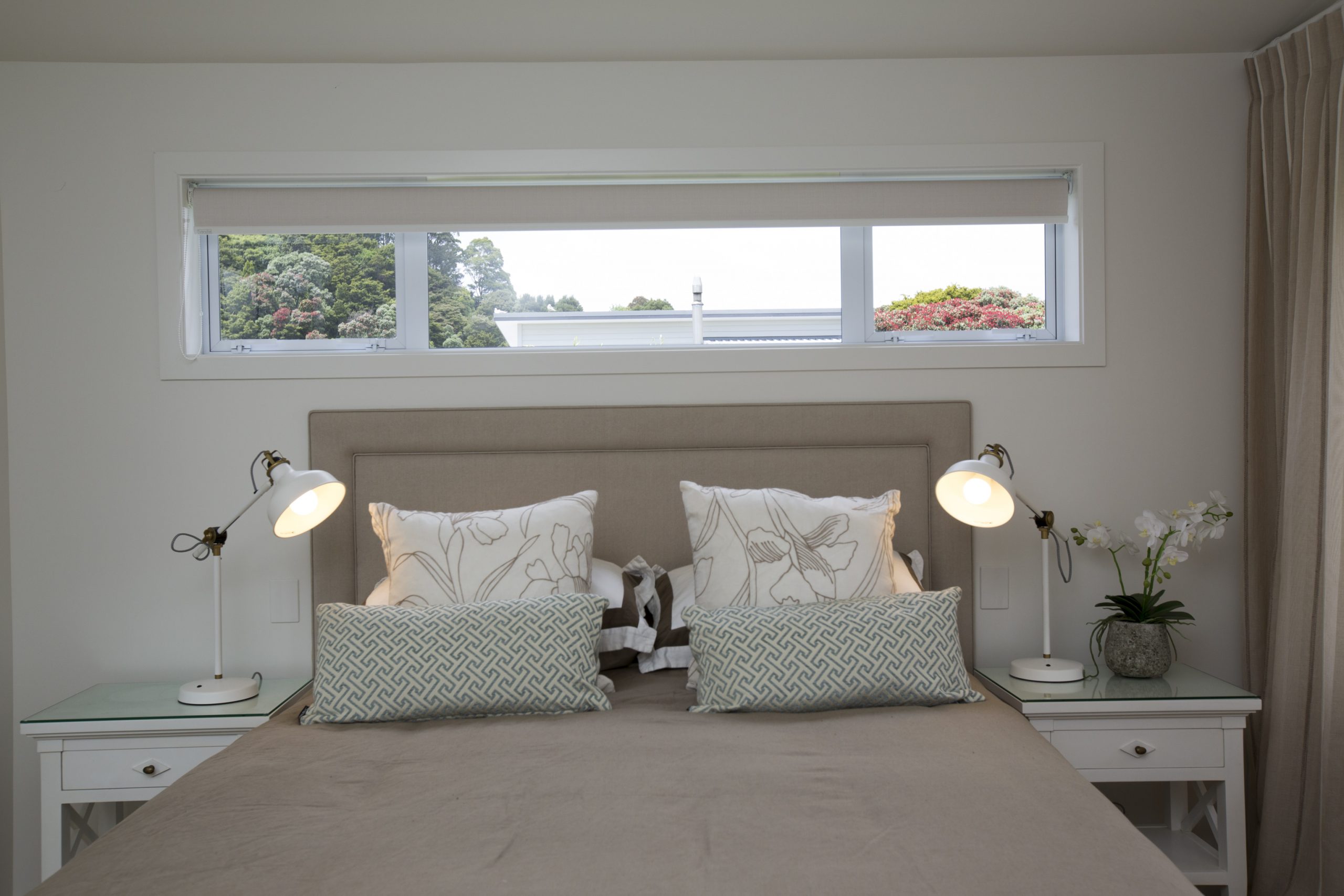 Bedroom at the Sorrento Beach House featuring timeless, harmonious interior design by Natasha Walker Interiors in Melbourne