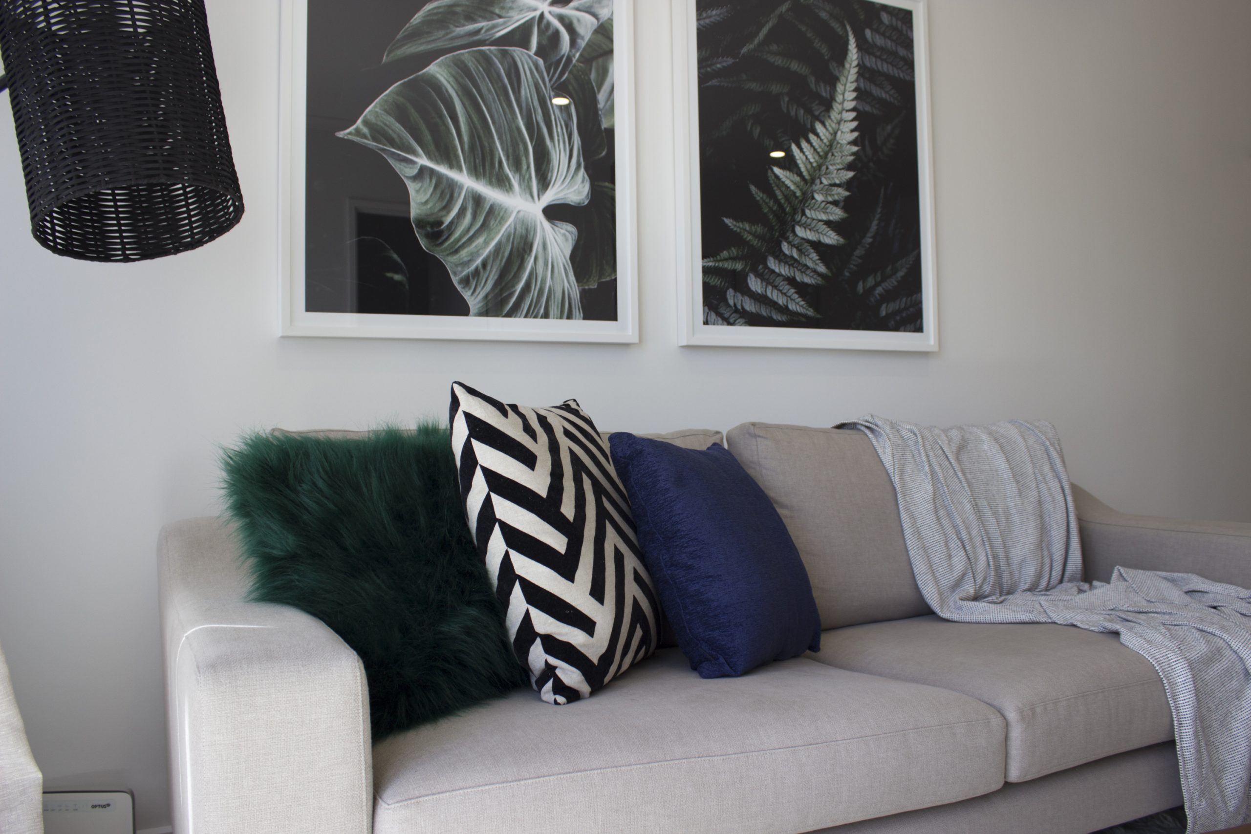 Zig zag cushions Faux fur cushion Contemporary apartment Modern apartment How to furnish an apartment on a small budget South Melbourne townhouse Rugs Melbourne Apartment decor